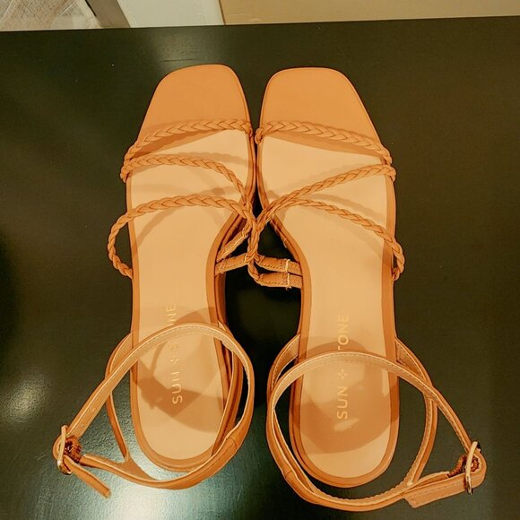 Sun‎ + Stone Alyssaa Caramel Brown Braided Strap Y2K Wedge Heel Boho Sandals Sz. - Picture 5 of 14